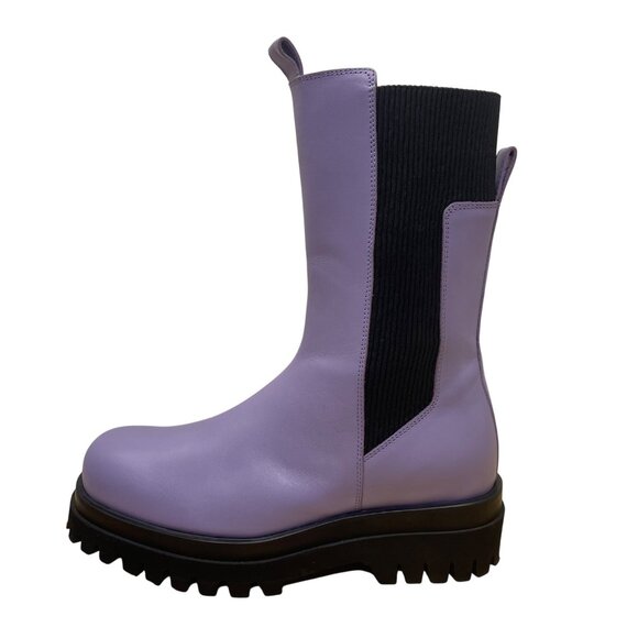 COS Women’s Purple Leather Stretch Panels Platform Hi Top Chelsea Boots Size 8 - Picture 4 of 11